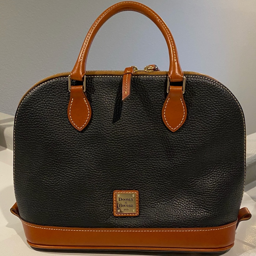 Dooney and Bourke Pebble Zip Satchel Blue/Tan